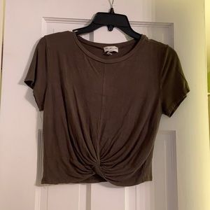Army green twist front crop top